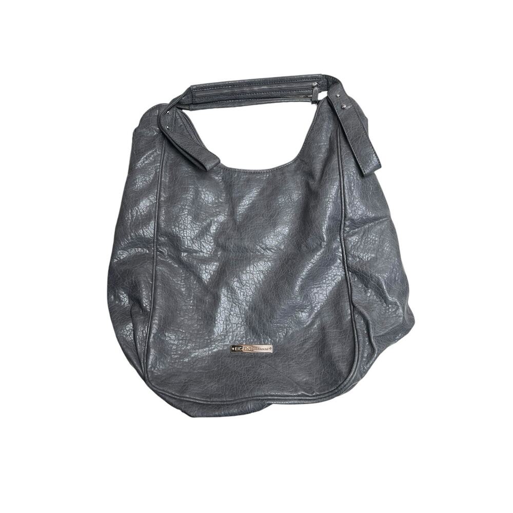 BcbGeneration Big Bulky Faux Gray Leather Zipper Strap Hobo Shoulder Bag Y2K